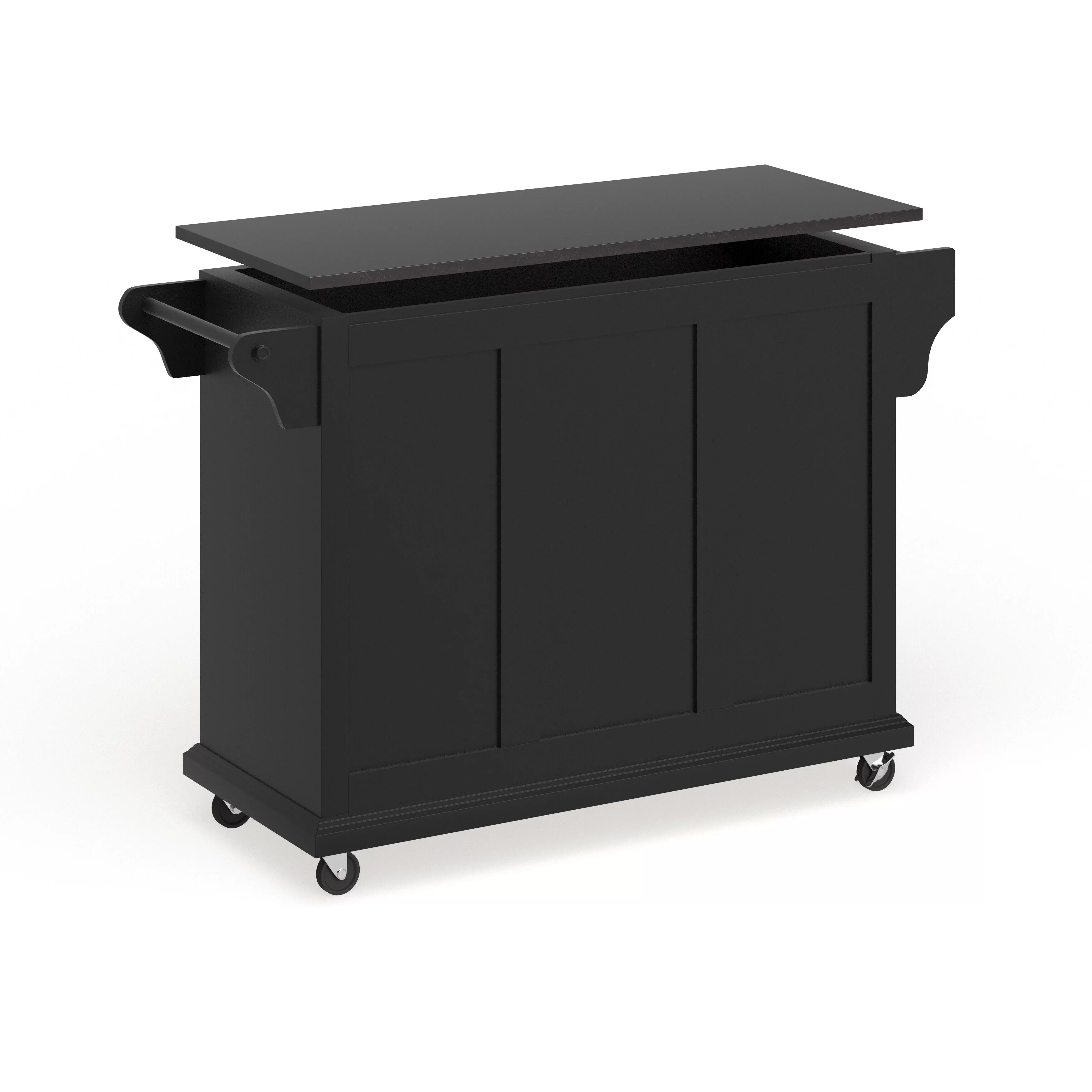 Black Wood Kitchen Cart with Solid Black Granite Top G40960