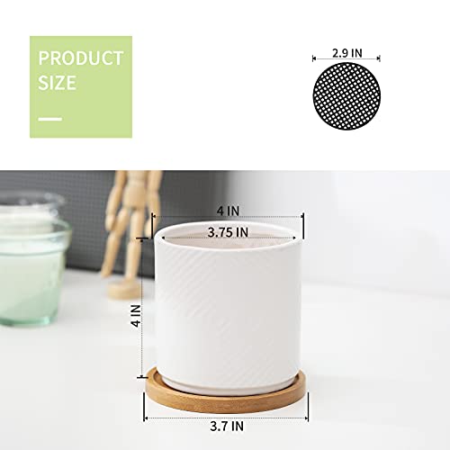 4 Inch White Ceramic Plant Pots with Saucers, Set of 4 V8876