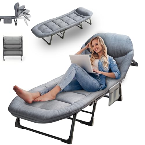 Gray Folding Camping Cot with Mattress W214