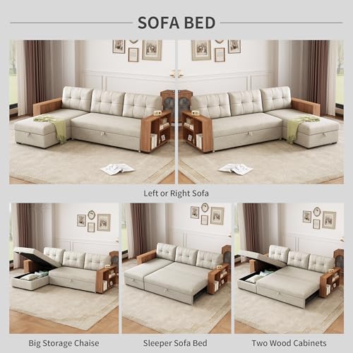 Dark Grey L-Shape Convertible Sleeper Sofa with Pull Out Bed and Storage Recliner C505
