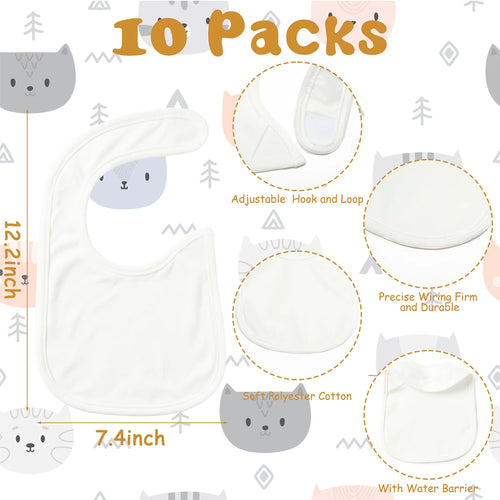 10 Pcs White Cotton Waterproof Baby Bibs J97331