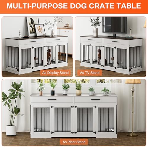 Grey Wooden Dog Crate with 2 Storage Drawers and Removable Divider C118877