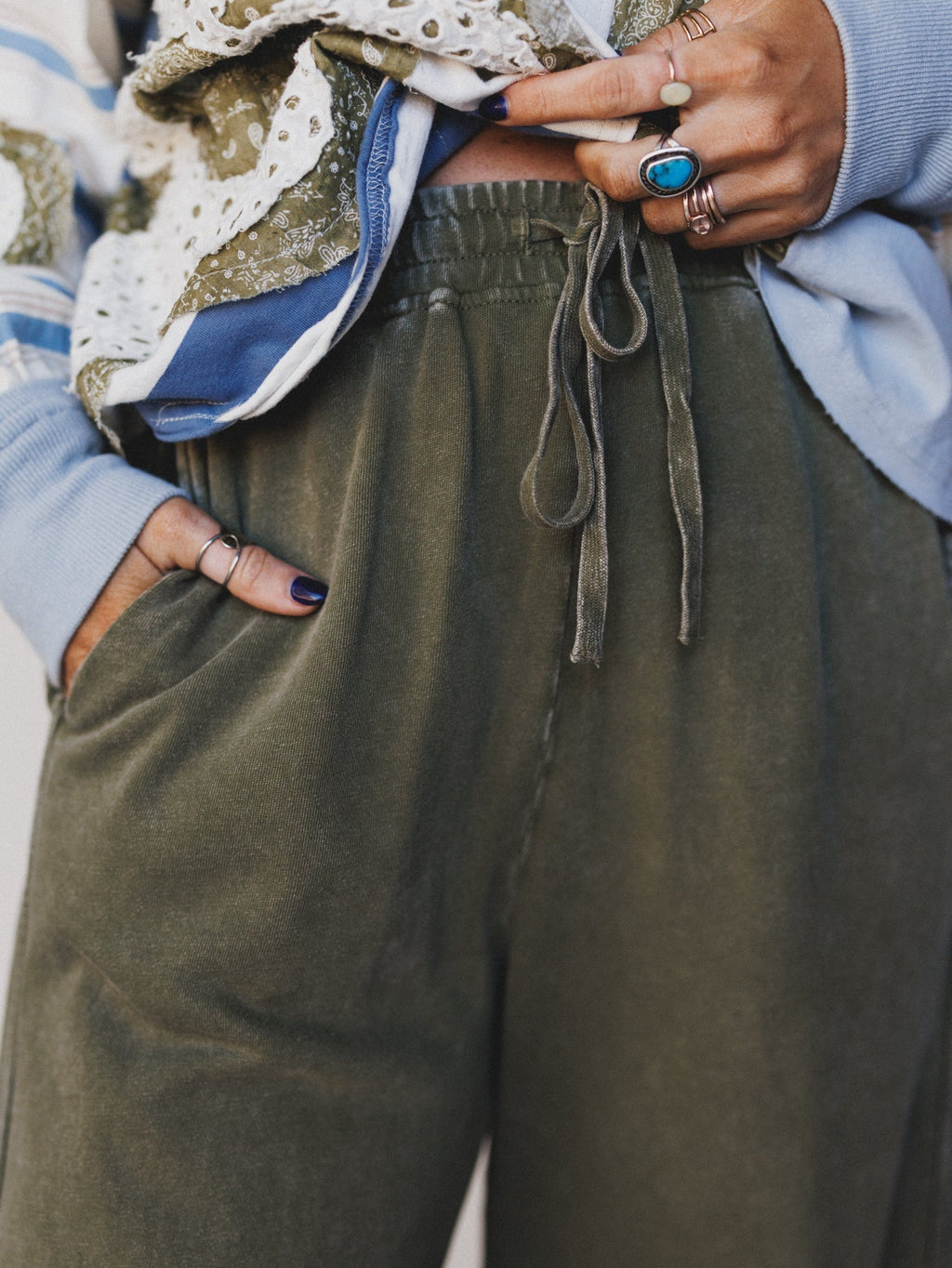 So Comfy Wide Leg Pant Cropped Length - Faded Olive
