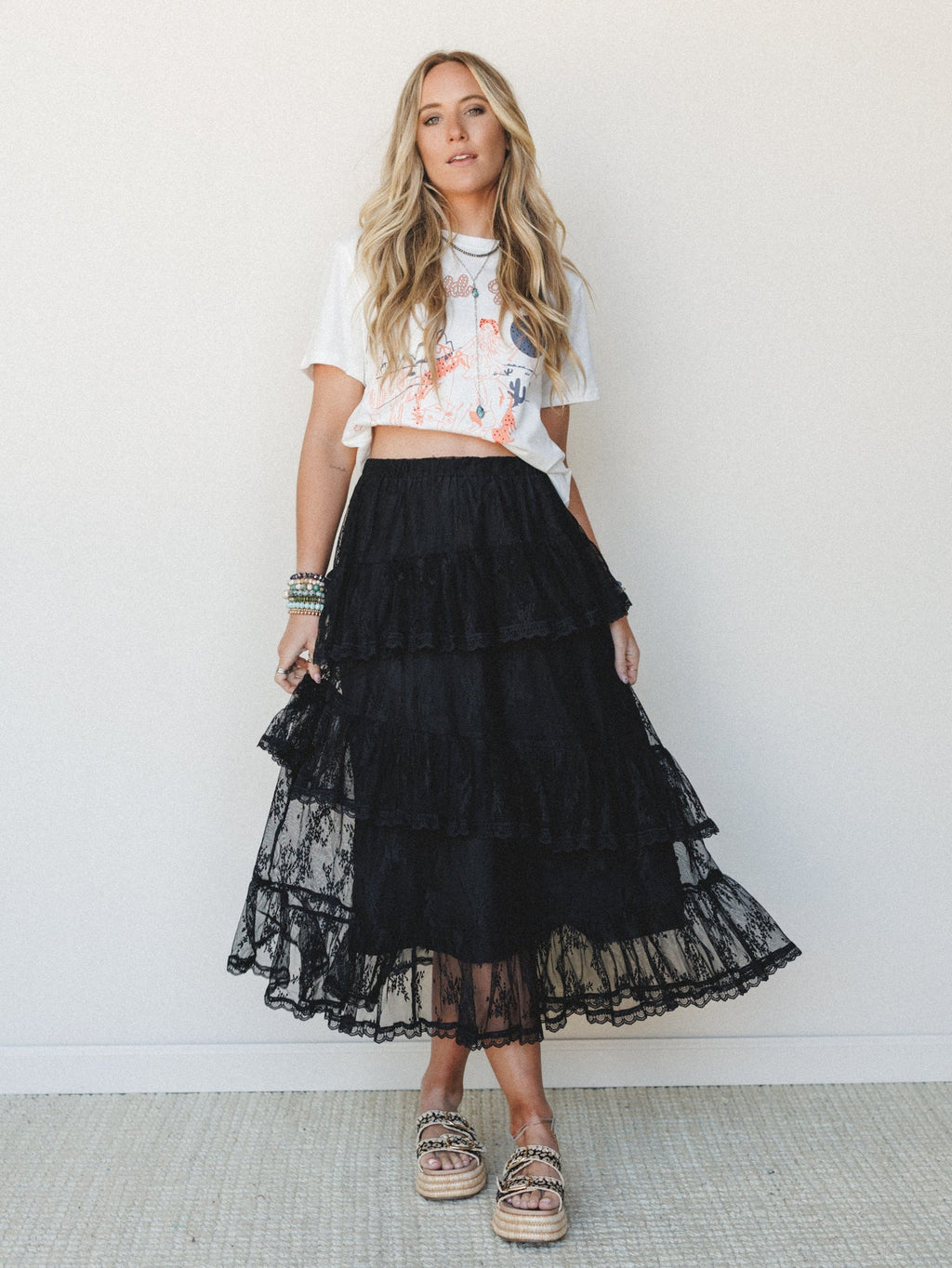 Elowen Ruffle Maxi Skirt - Black