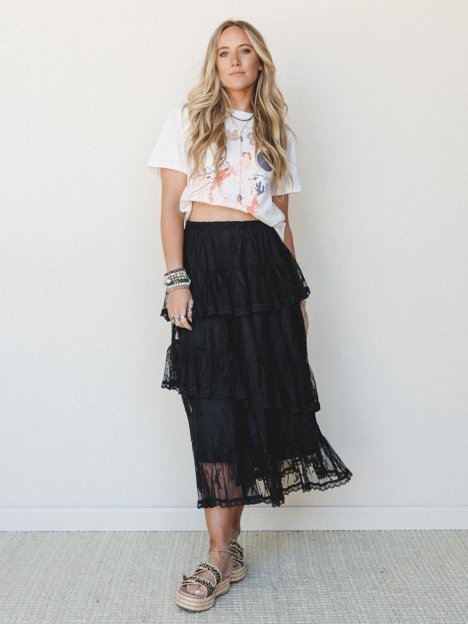 Elowen Ruffle Maxi Skirt - Black