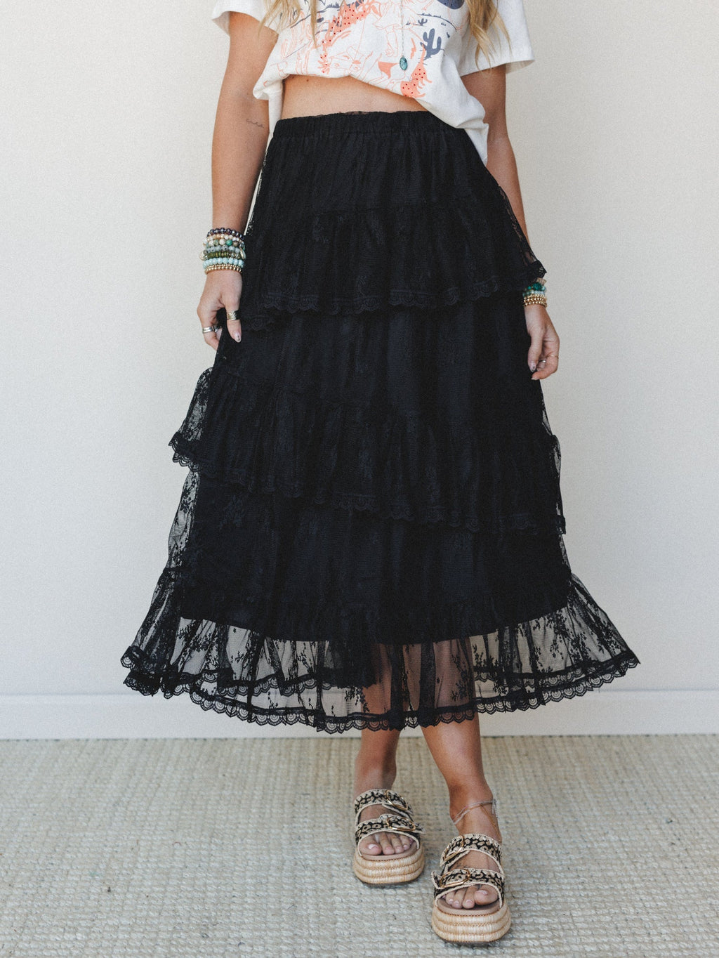 Elowen Ruffle Maxi Skirt - Black