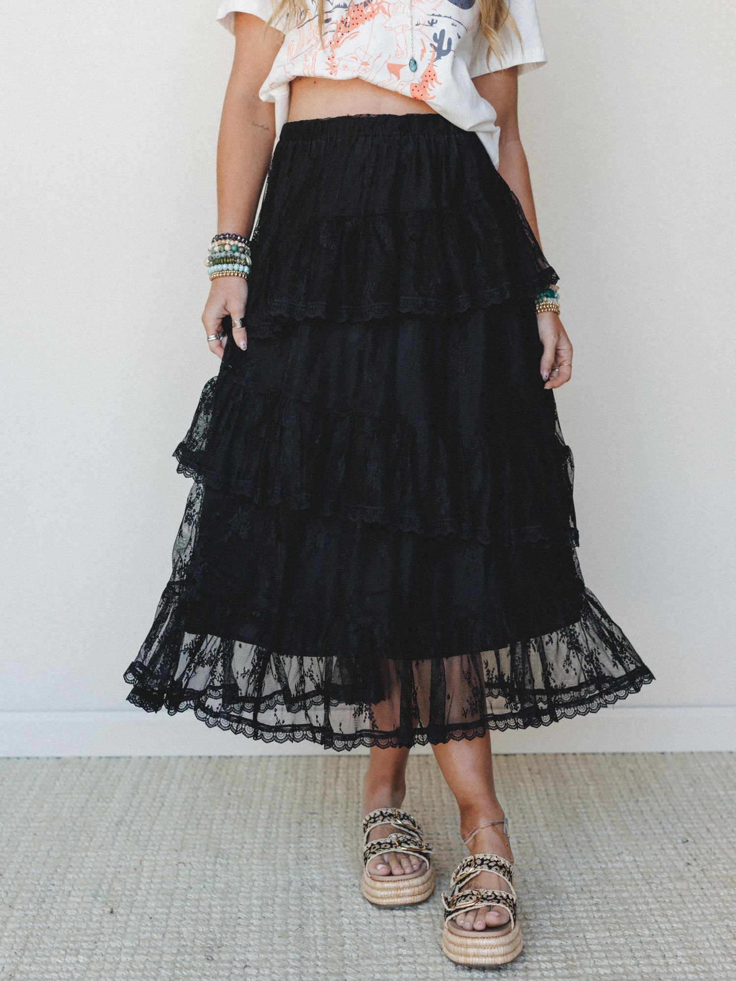 Elowen Ruffle Maxi Skirt - Black