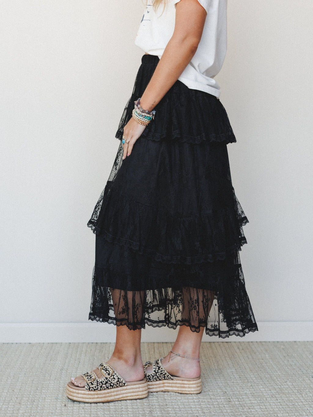 Elowen Ruffle Maxi Skirt - Black