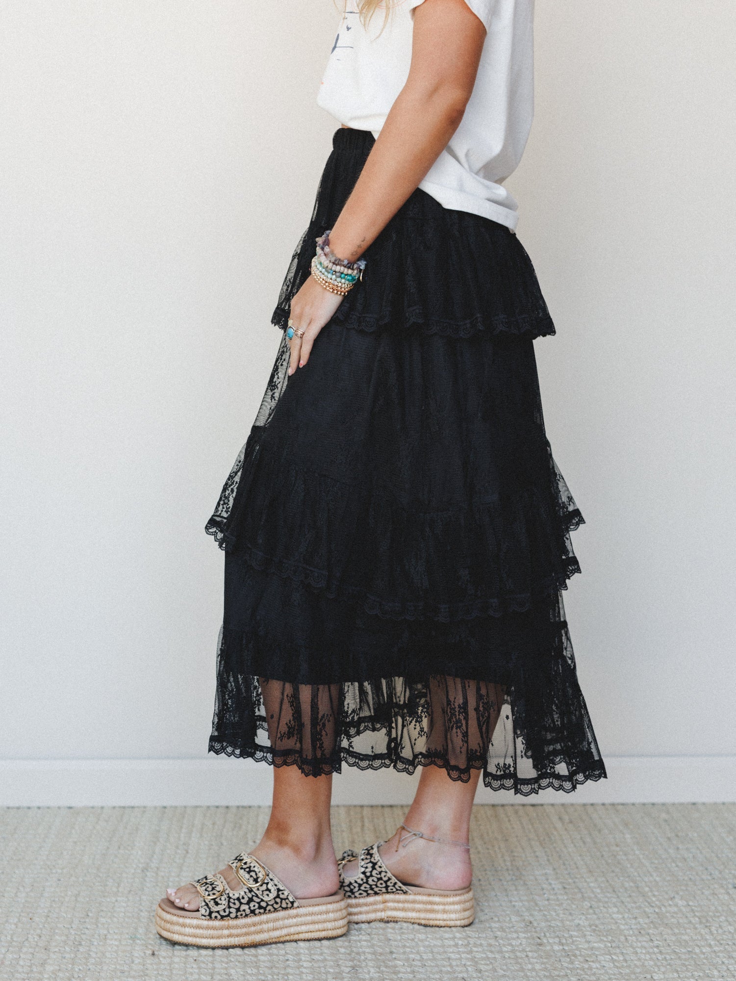 Elowen Ruffle Maxi Skirt - Black