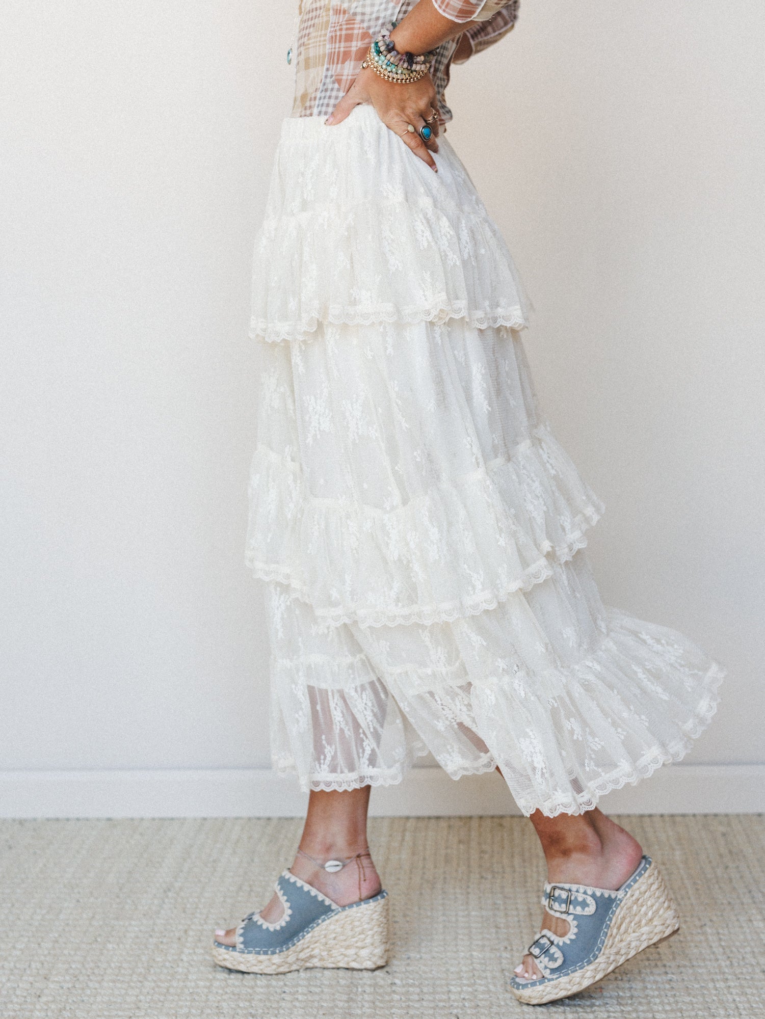 Elowen Ruffle Maxi Skirt - Ecru