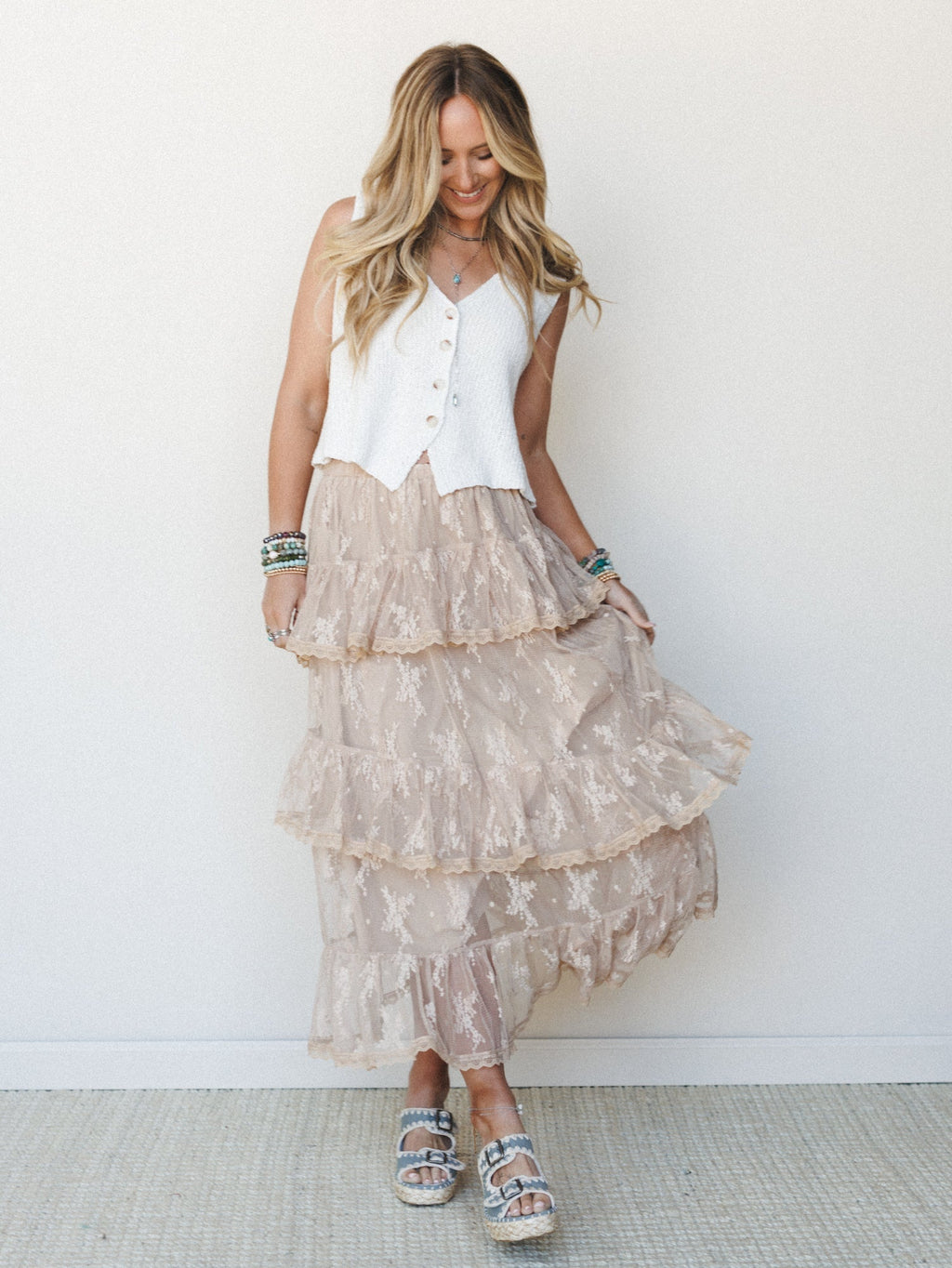 Elowen Ruffle Maxi Skirt - Latte