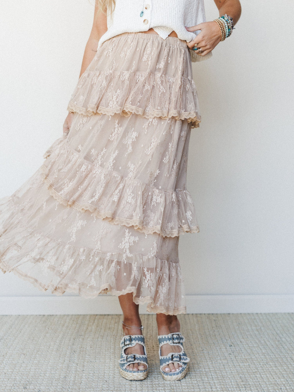 Elowen Ruffle Maxi Skirt - Latte