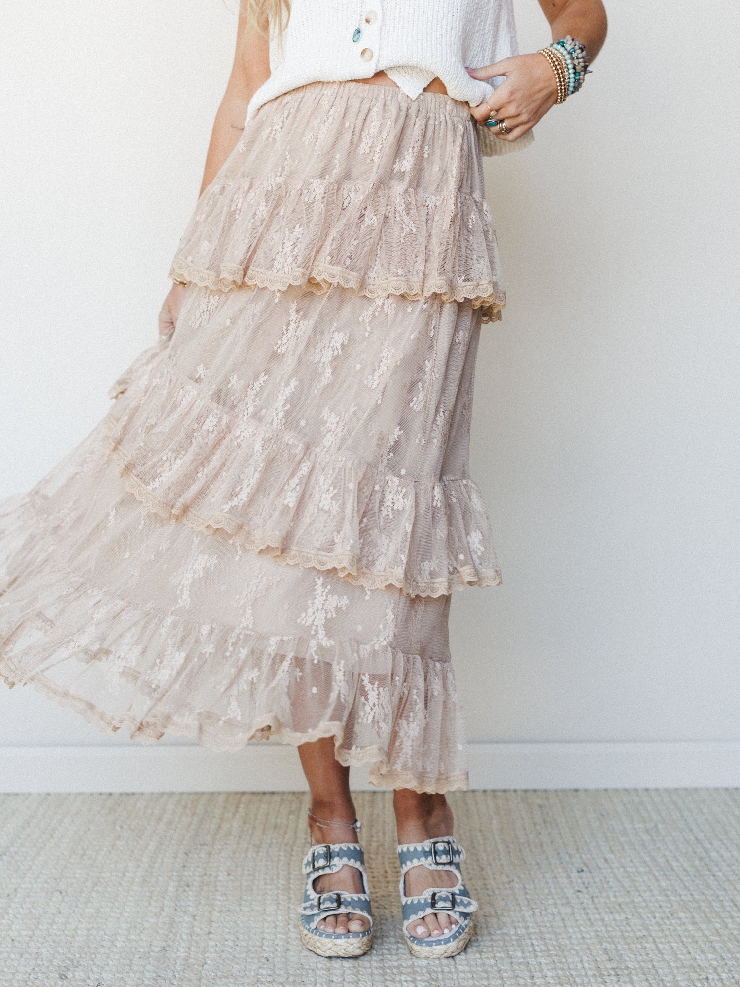 Elowen Ruffle Maxi Skirt - Latte