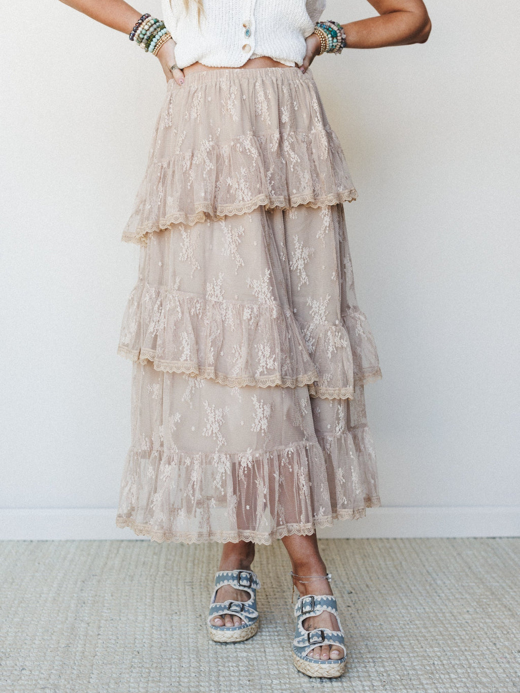 Elowen Ruffle Maxi Skirt - Latte