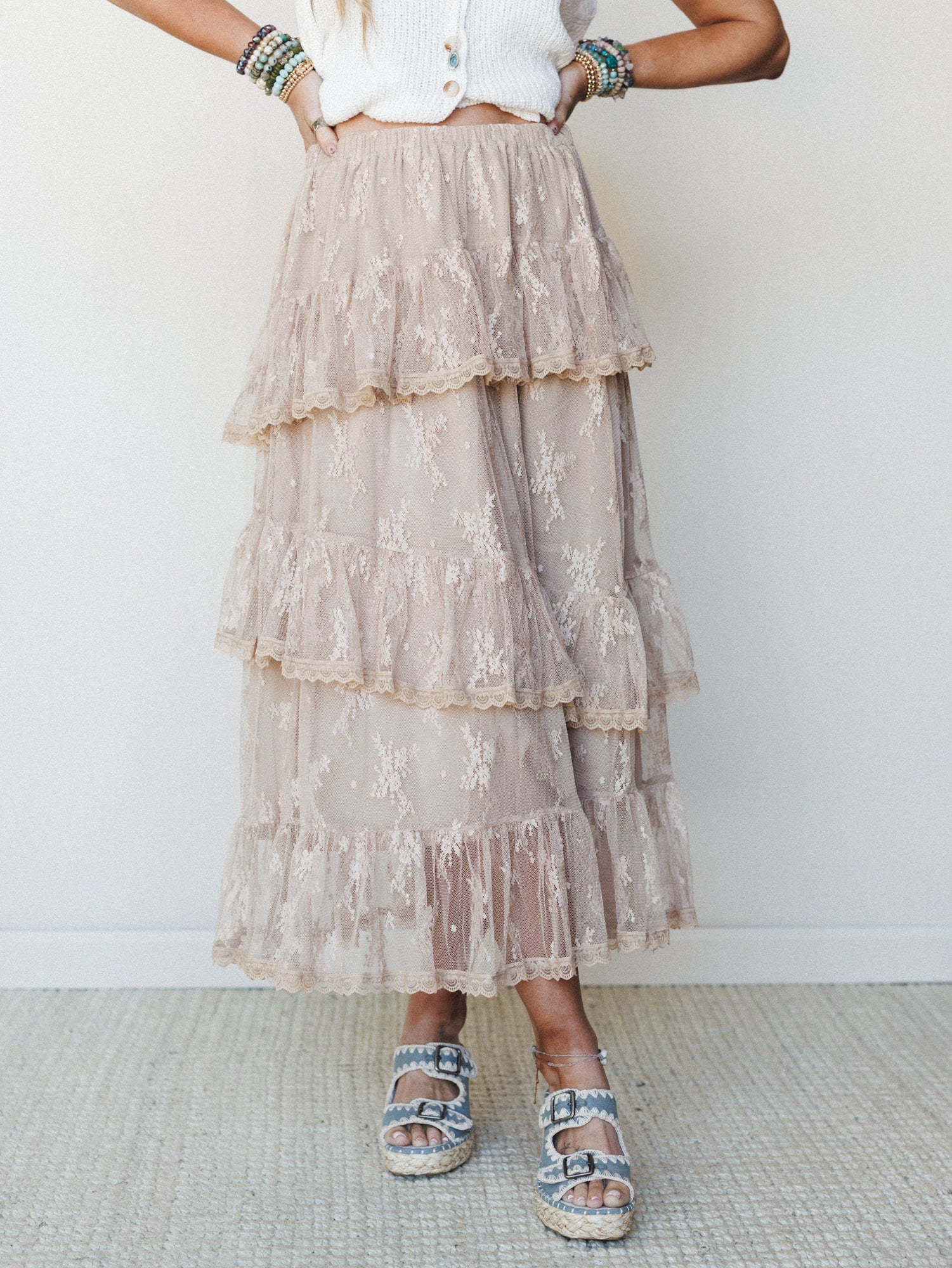 Elowen Ruffle Maxi Skirt - Latte