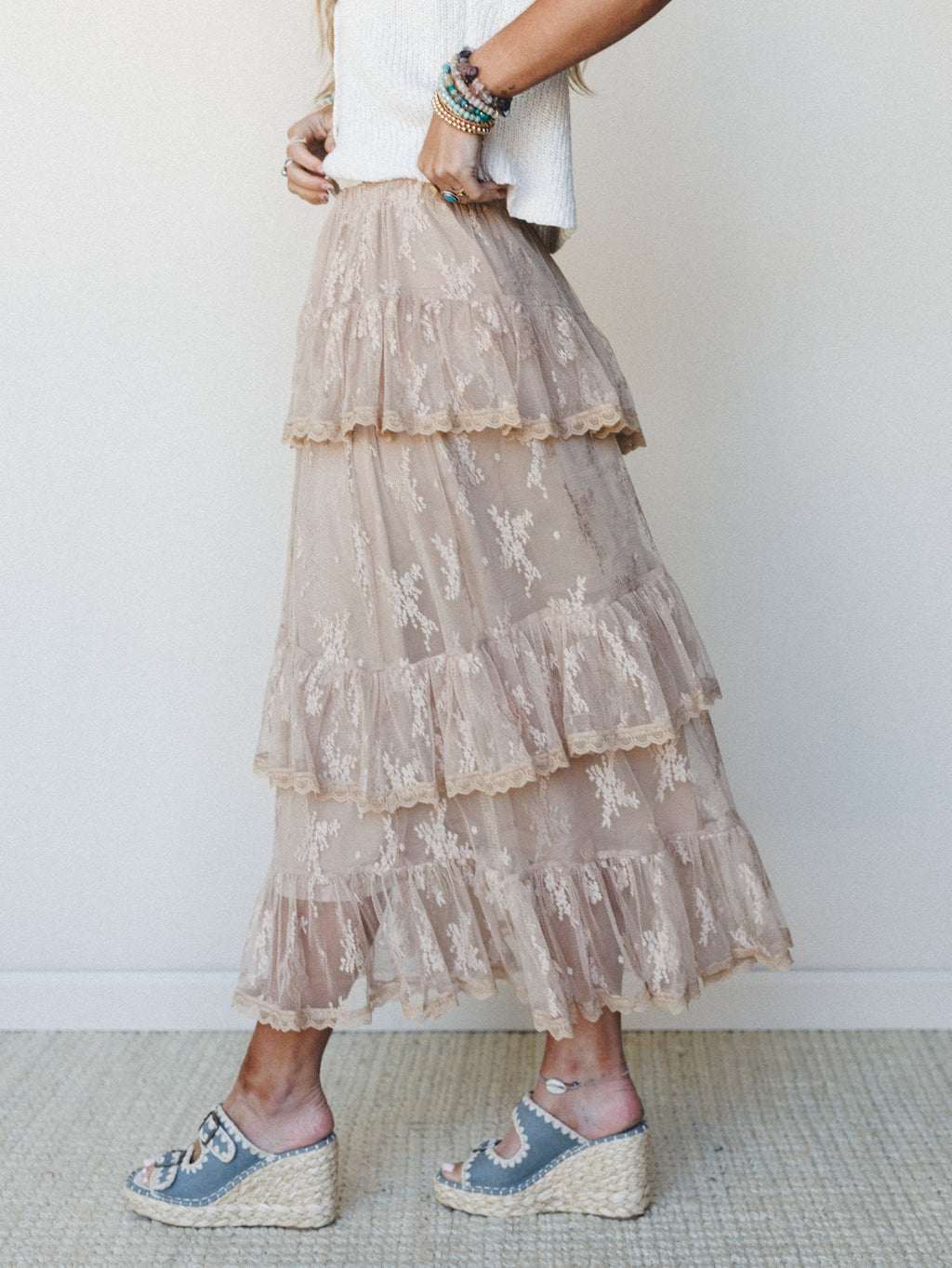 Elowen Ruffle Maxi Skirt - Latte