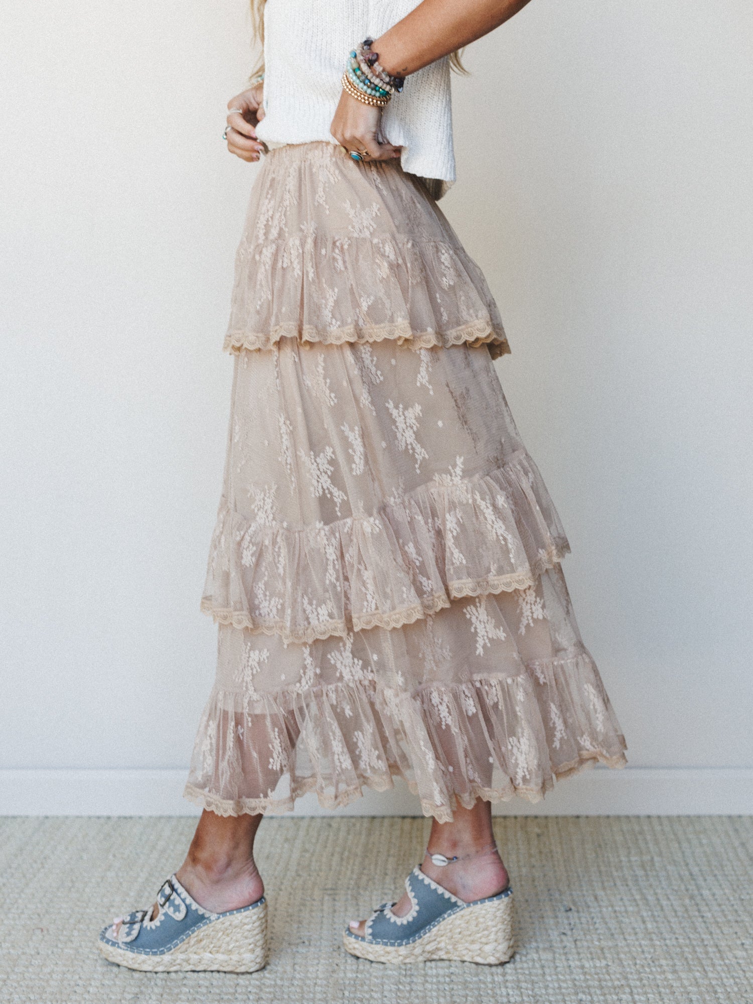Elowen Ruffle Maxi Skirt - Latte