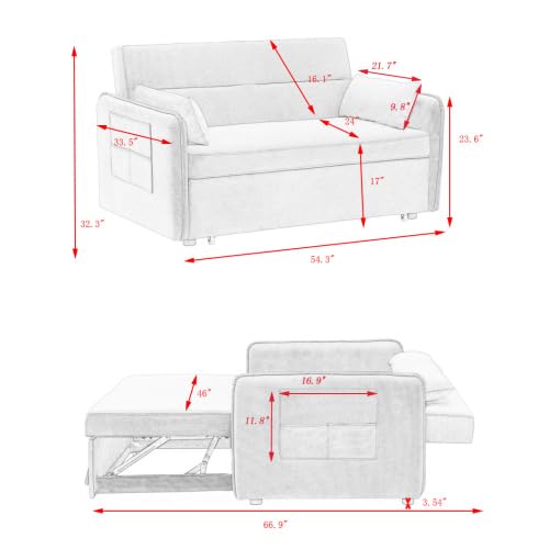 54" Velvet Sleeper Sofa with Two Pillows U787
