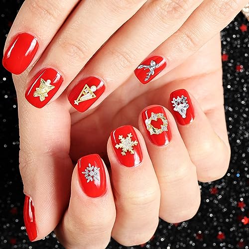 24 Pcs Christmas Nail Charms Rhinestones Snowflake Deer Wreaths Tree Bell Nail Gems 3D Gold Silver Art Jewels Metal Diamonds X573104
