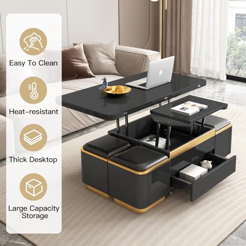 Black Lift Top Coffee Table with 4 Stools U19675