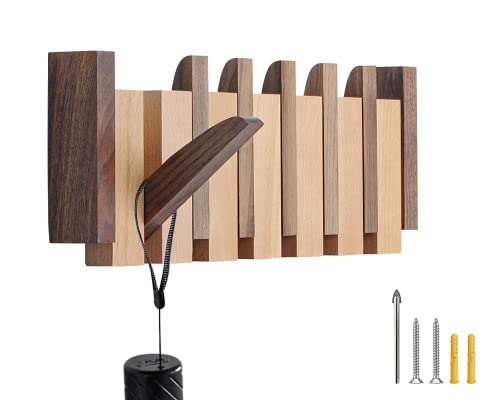 Wood Coat Rack Wall Mount with 6 Flip-Down Magnetic Hooks T319089