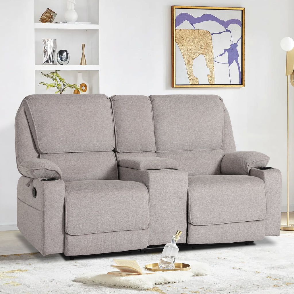 Light Gray 2 Seater Manual Reclining Sofa with Cup Holders T64401