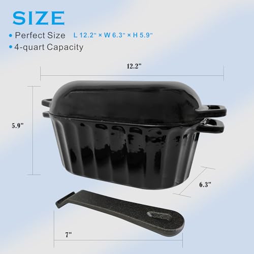 Black Enameled Cast Iron Bread Pan with Lid 4 Qt L2660