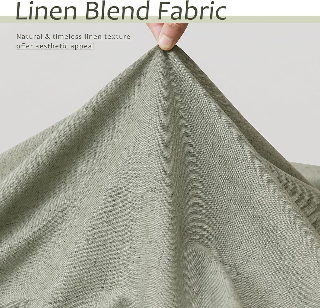 Sage Green Semi Sheer Linen Curtains 84 Inch Length 2 Panels Set Back Pocket 52x84 X56314