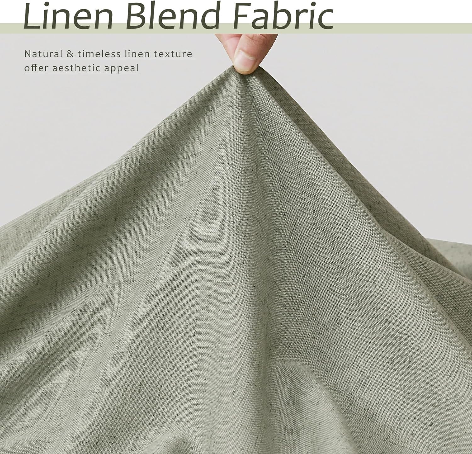 Sage Green Semi Sheer Linen Curtains 84 Inch Length 2 Panels Set Back Pocket 52x84 X56314