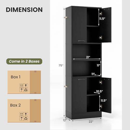 White 75" Tall Bathroom Storage Cabinet with 4 Doors & 2 Open Shelves L44597