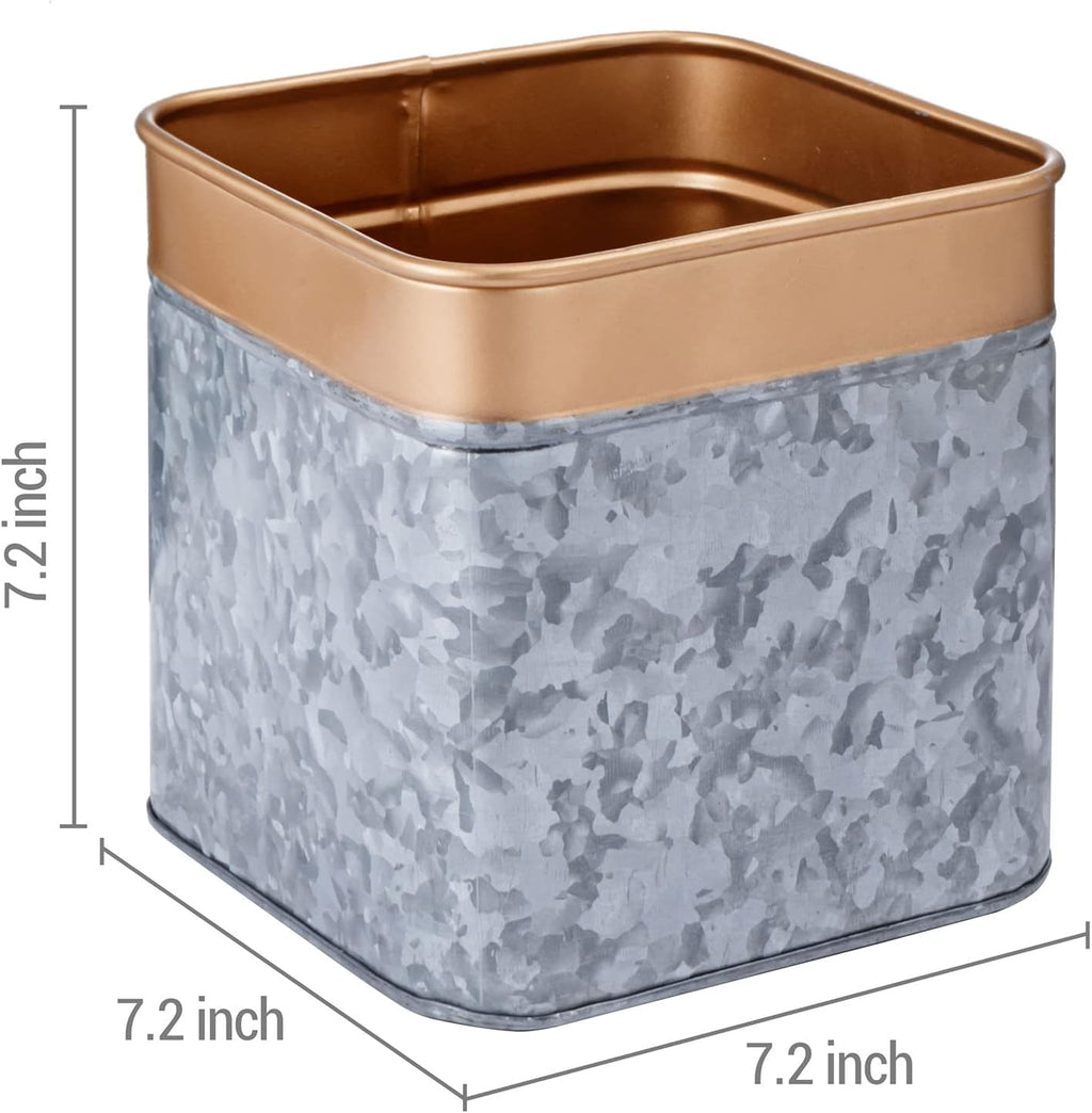 7 Inch Galvanized Metal Square Planter Pot with Rim B34845
