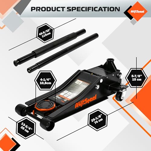 Low Profile Floor Jack 3 Ton Heavy Duty Hydraulic Jack with Dual Pistons Quick Lift Pump G5225