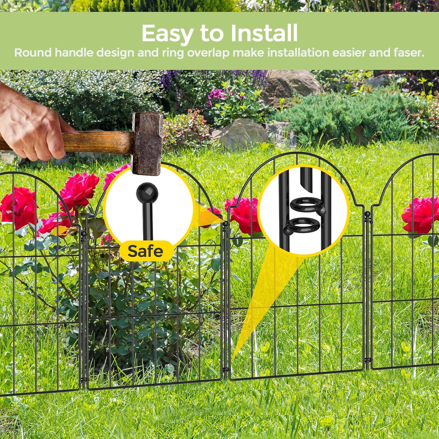 21in X 10.2ft Rustproof Metal Garden Fence, 10 Pack F1330