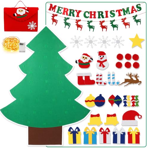 4ft DIY Felt Christmas Tree with Light 45pcs Detachable Ornaments Storage Bag X3742