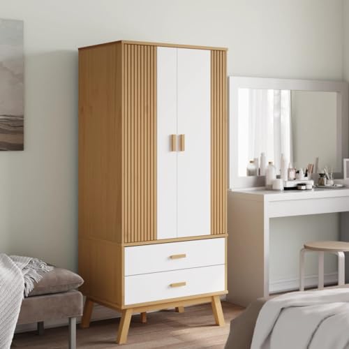 Solid Wood Wardrobe Armoire Closet with 2 Drawers, Gray and Brown 30.1"x20.9"x67.7" U815512