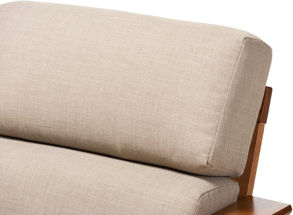 Cherry Finished Brown Wood and Dark Beige Fabric High Back 1-Seater Lounge Chair W56091