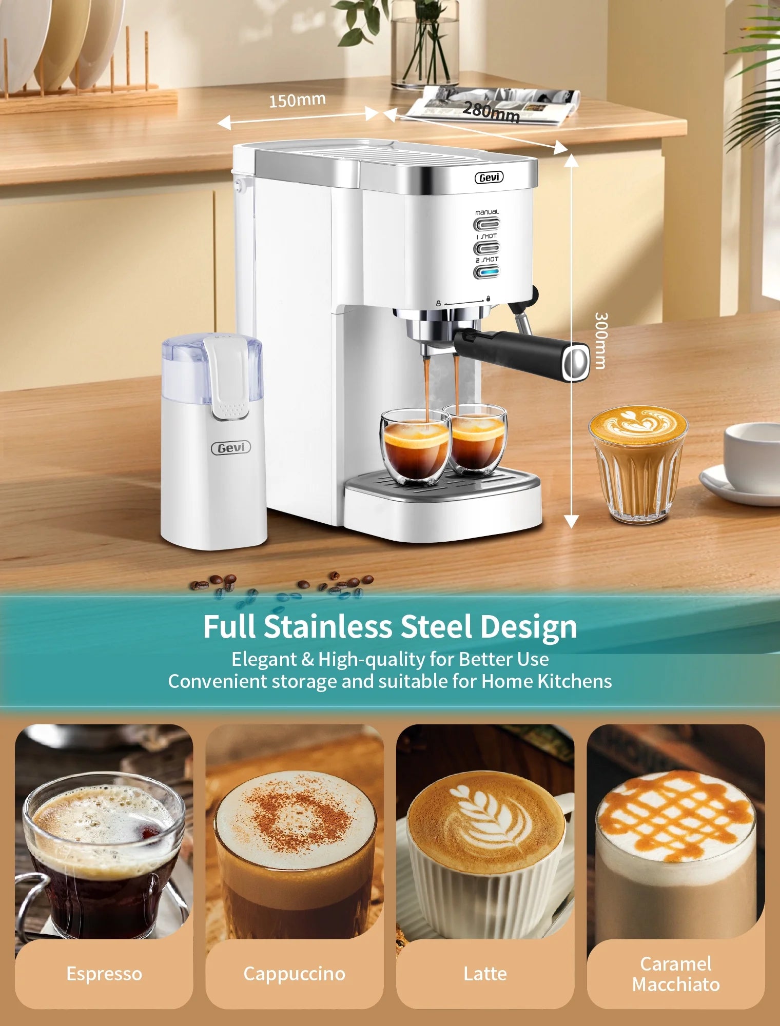 White 20 Bar Automatic Espresso Coffee Maker with Milk Frother Wand E665307
