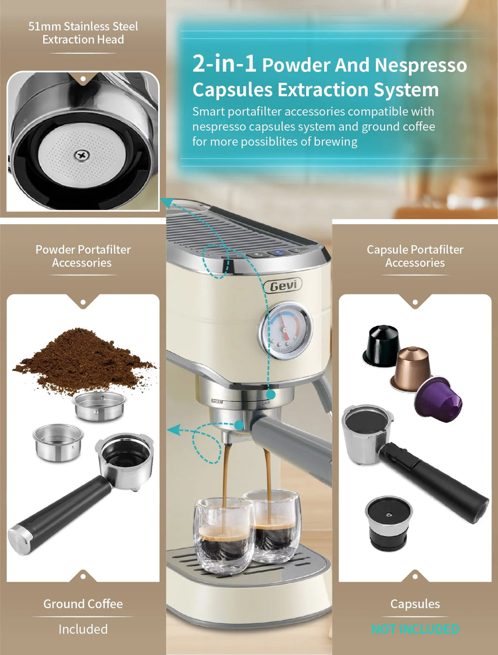 20 Bar Espresso Machine with Burr Coffee Grinder M7748