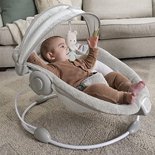 Baby Bouncer Seat with Light Up Toy Bar and Bunny Tummy Time Pillow Mat W31394