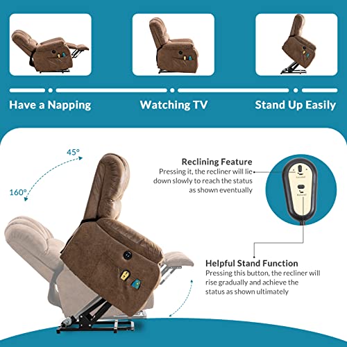 Large Power Lift Recliner Chair with Massage and Heat, Extra Wide Oversized Electric Recliner, 350lbs Capacity (Brown) Z109