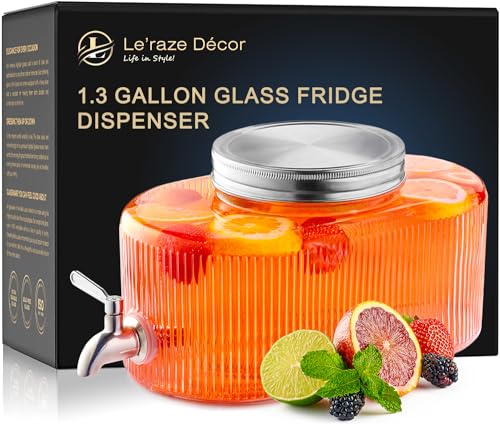 Glass Drink Dispenser, 5L 1.32 Gallon Stainless Steel Spigot Y4711