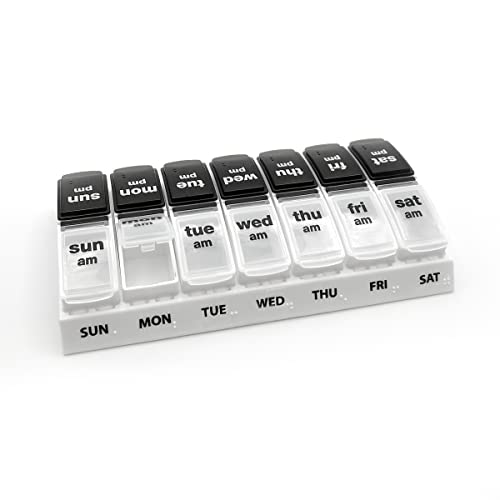 Weekly 7-Day AM/PM Pill Case, Black and Clear Lids C41231