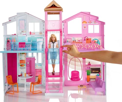 3-Story Townhouse Doll House Playset with 4 Rooms & Rooftop Lounge L909500