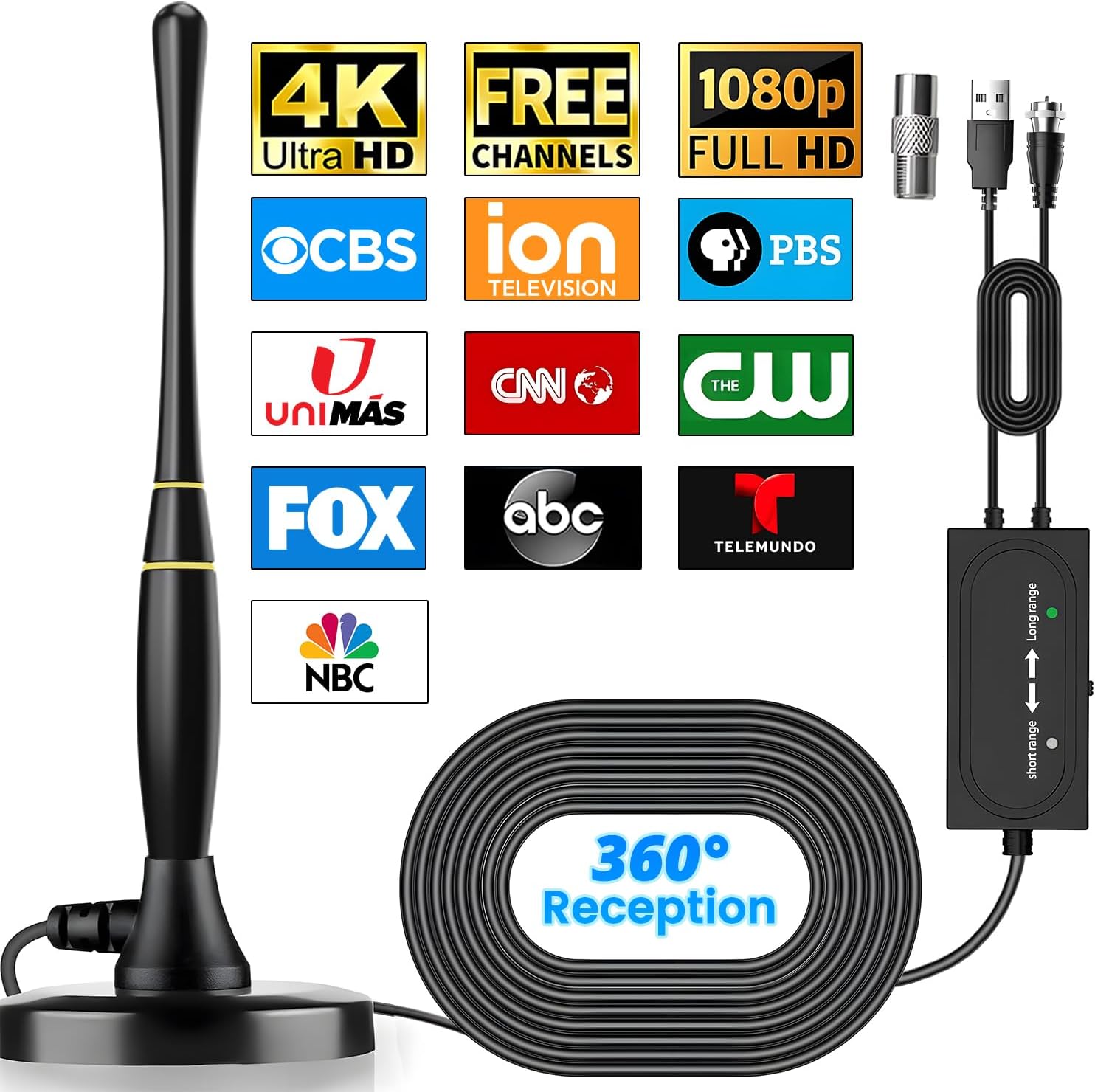 TV Antenna Indoor, 16.5FT Coax Cable O2343