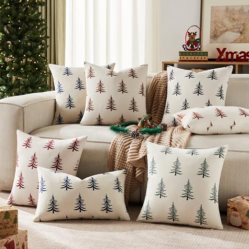 Cotton Christmas Pillow Covers Set of 2, 18x18 Inch Green O9898