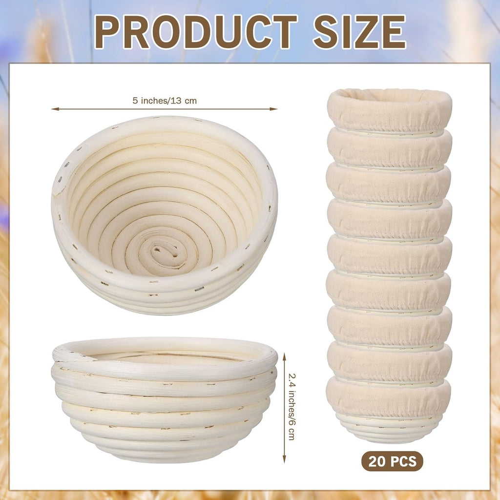 20 Pcs Bread Proofing Basket Set with Linen Liner E678