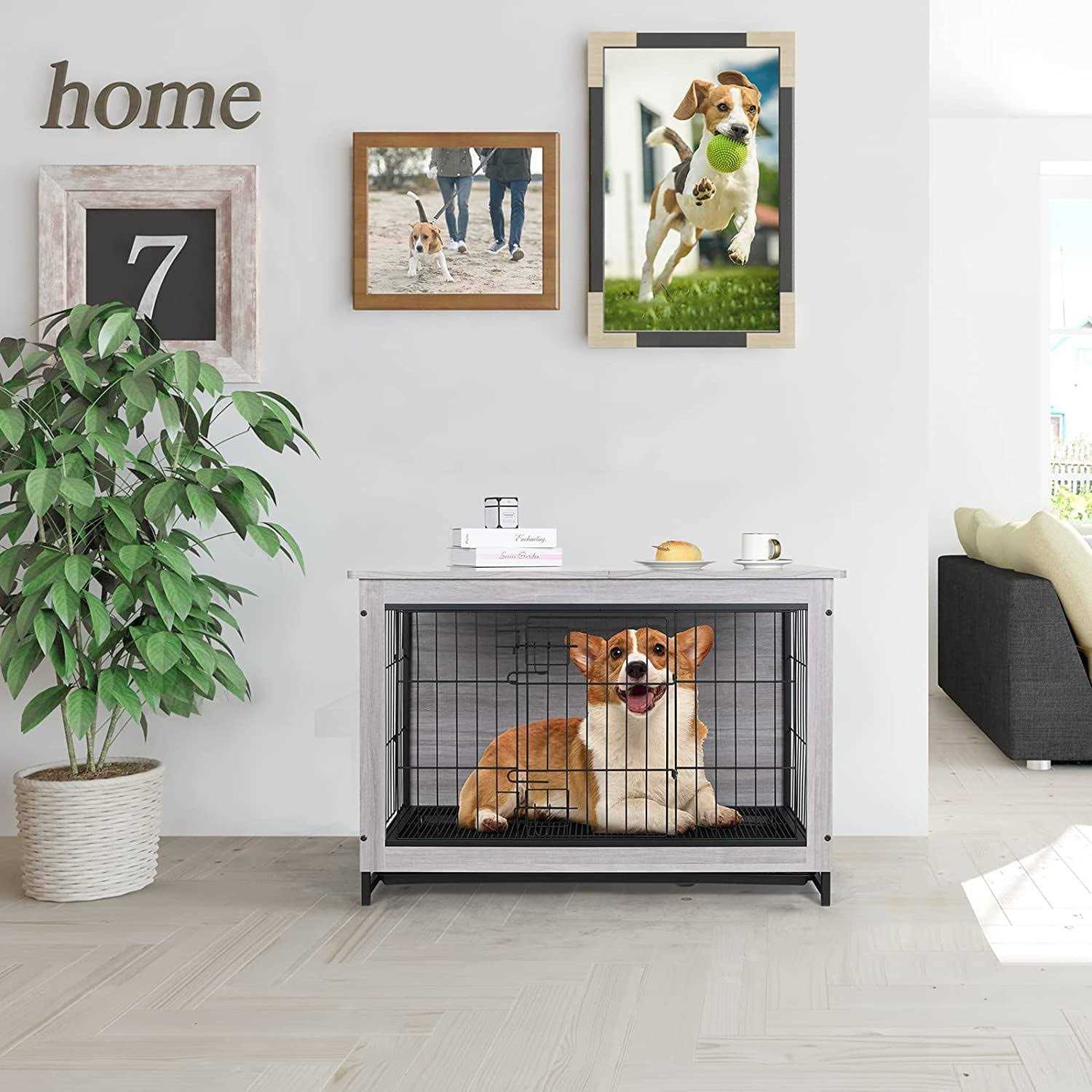 Wooden End Table Dog Crate A854