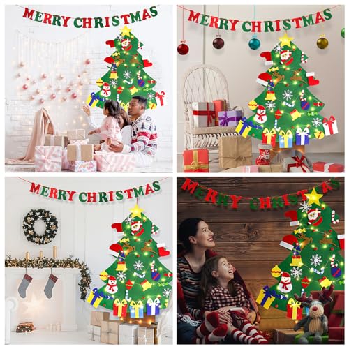 4ft DIY Felt Christmas Tree with Light 45pcs Detachable Ornaments Storage Bag X3742