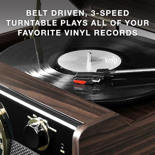 3-Speed Belt Driven Turntable with Built-in Speakers (Grey) P658