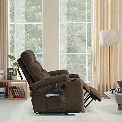 Brown Fabric Power Lift Recliner Chair with Cup Holders S361731